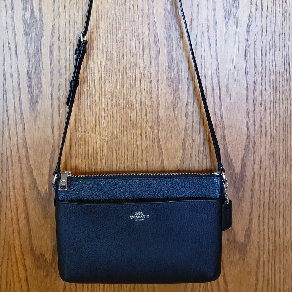 Coach Women's Journal Crossbody Slim Black Crossgrain Leather Bag NWOT